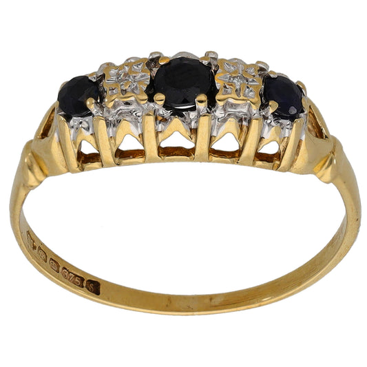 9ct Bicolour Gold Sapphire & 0.01ct Diamond Half Eternity Ring Size L
