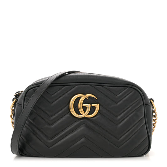 Gucci GG Marmont Small Calfskin Matelasse Leather Bag - Black