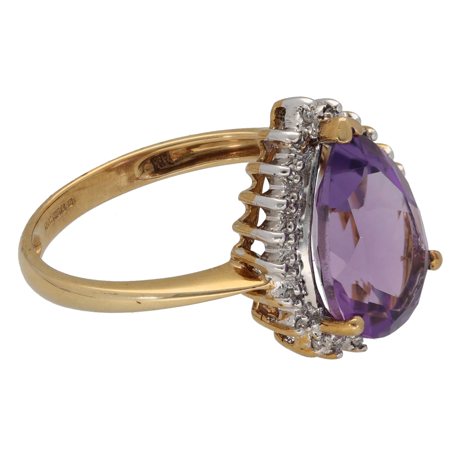 9ct Gold 0.11ct Diamond & Amethyst Dress/Cocktail Ring Size W