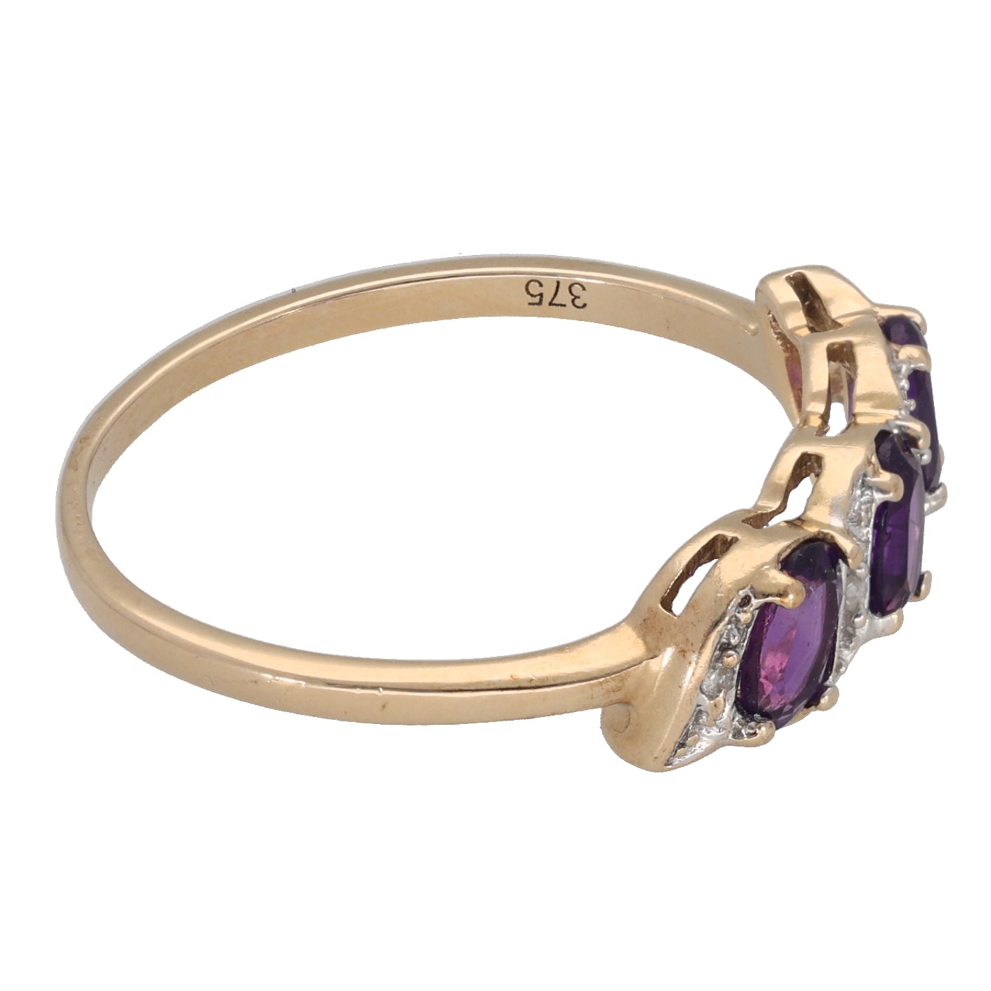 9ct Gold Amethyst & 0.02ct Diamond Dress/Cocktail Ring Size R