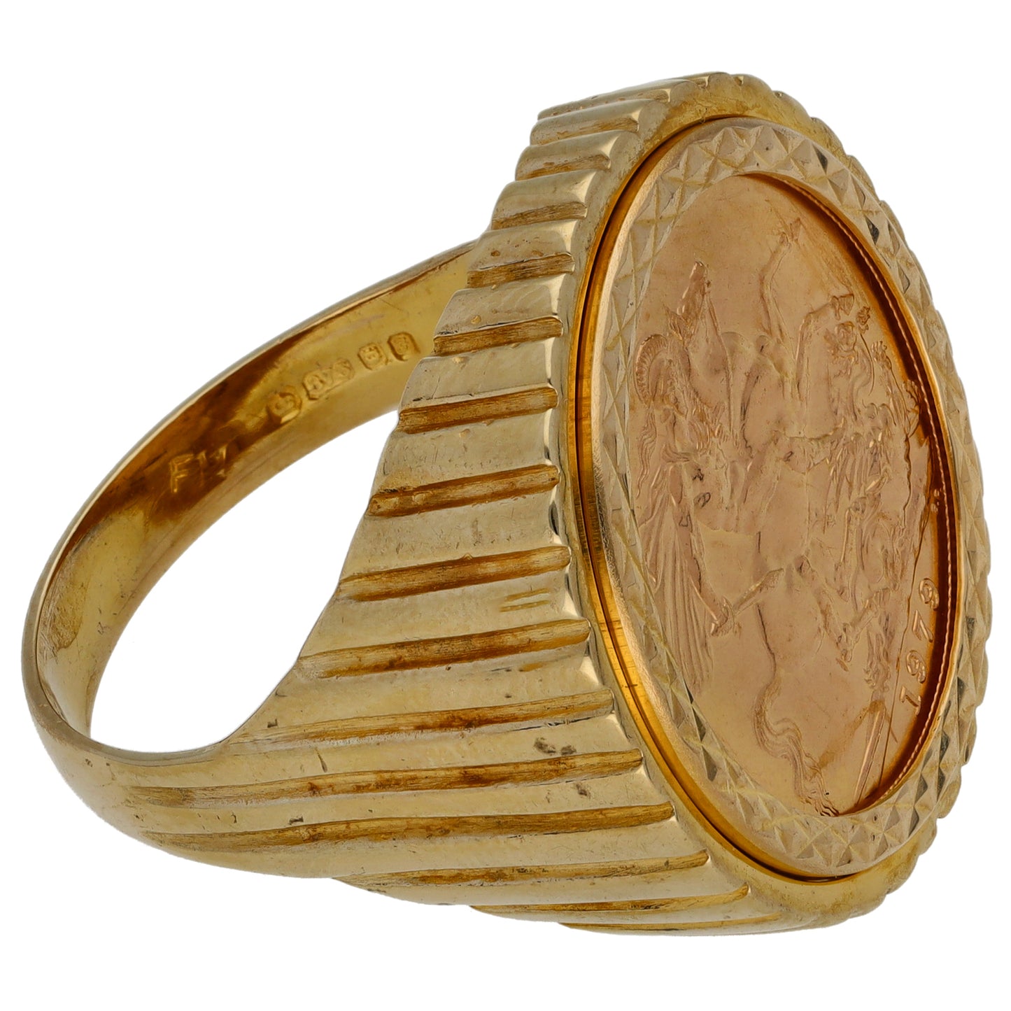 9ct Gold Full Sovereign Coin Ring Size X