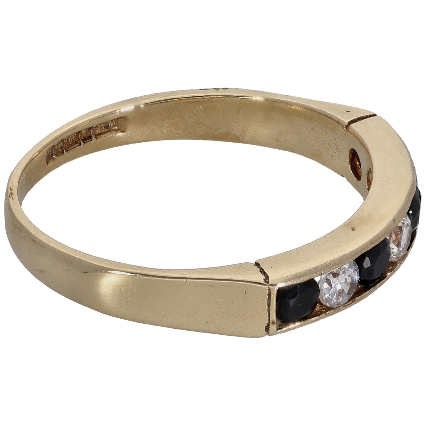 9ct Gold Sapphire & Cubic Zirconia Half Eternity Ring Size M