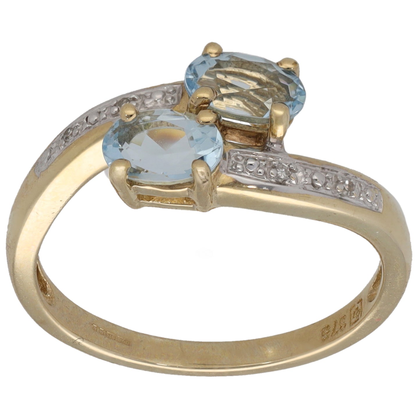 9ct Gold Aquamarine & 0.02ct Diamond Dress/Cocktail Ring Size O