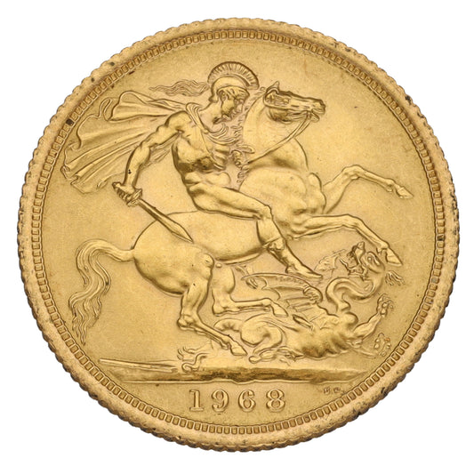 22ct Gold Queen Elizabeth II Full Sovereign Coin 1968