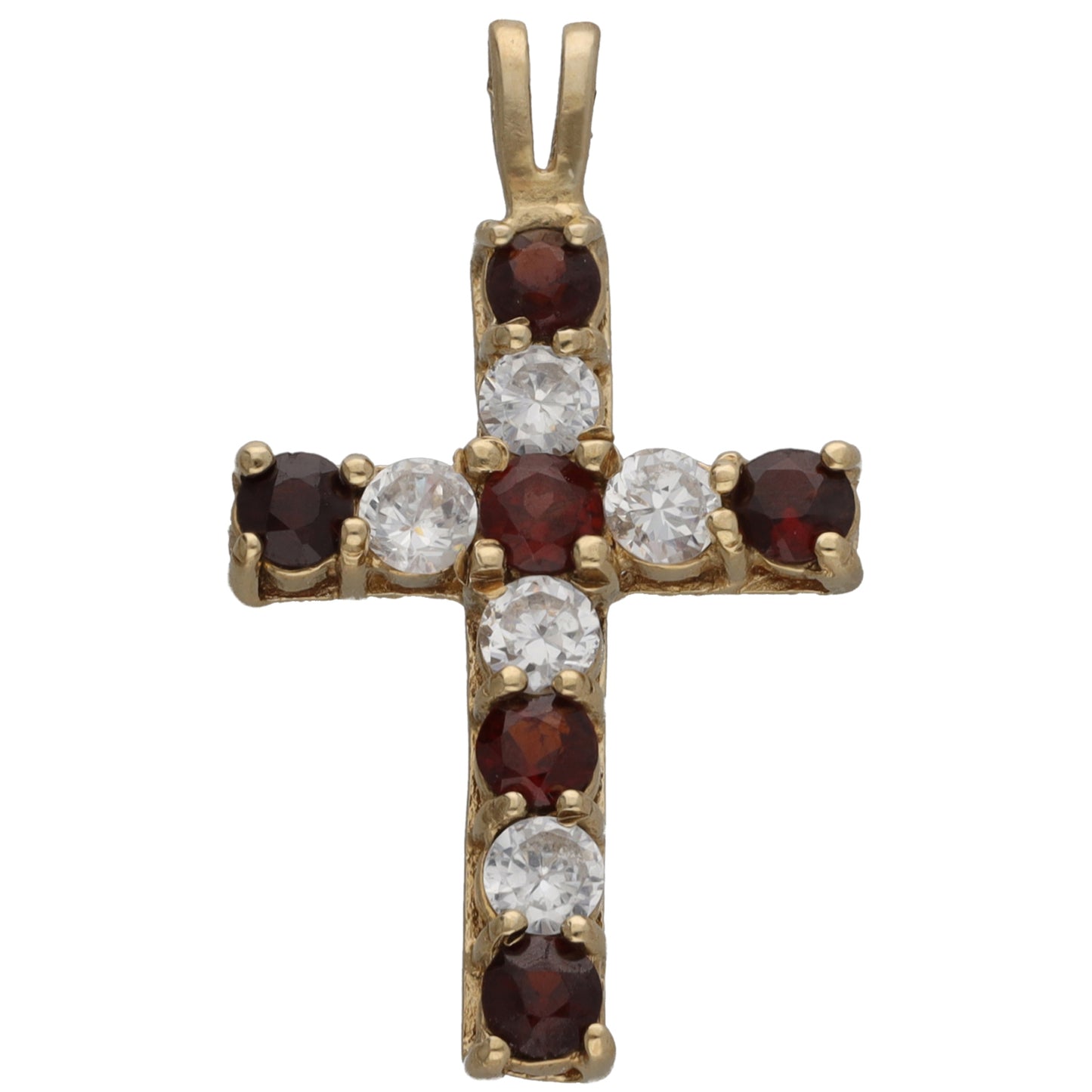 9ct Gold Garnet & Cubic Zirconia Cross Pendant