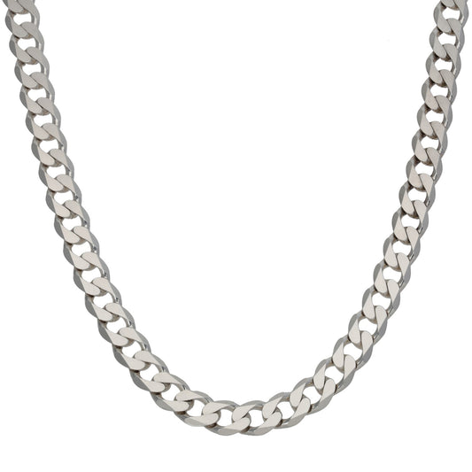 Sterling silver curb chain necklace, flat linked design, 20-inch length