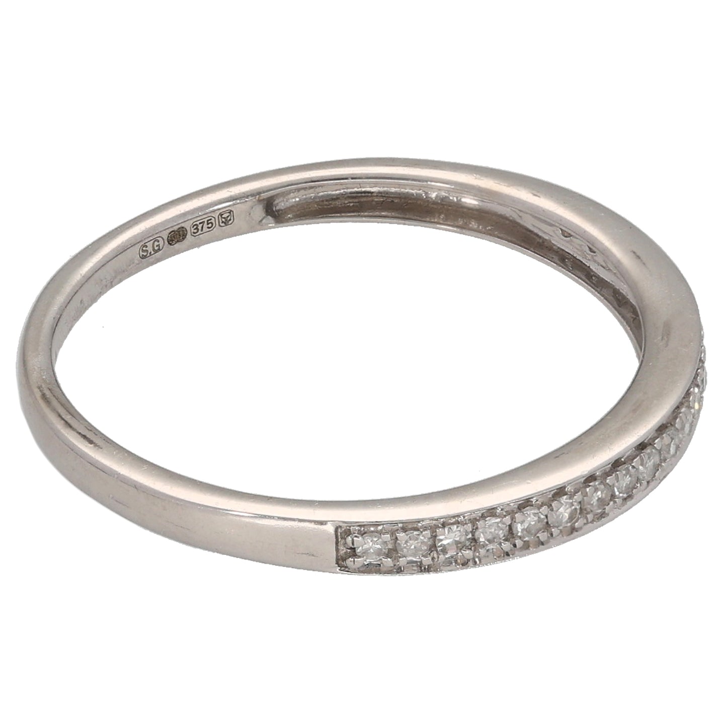 9ct White Gold 0.11ct Diamond Half Eternity Ring Size O