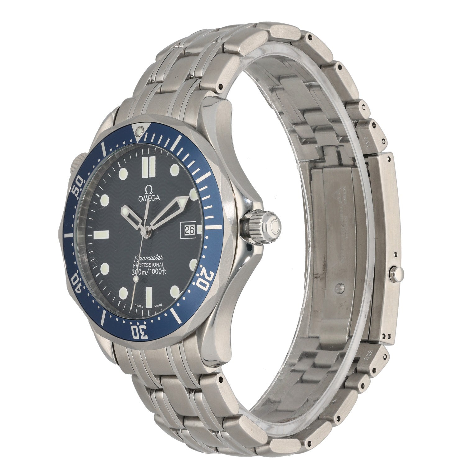 Omega Seamaster 2541.80.00, stainless steel bracelet and case with a blue dial and bezel, front angle  image