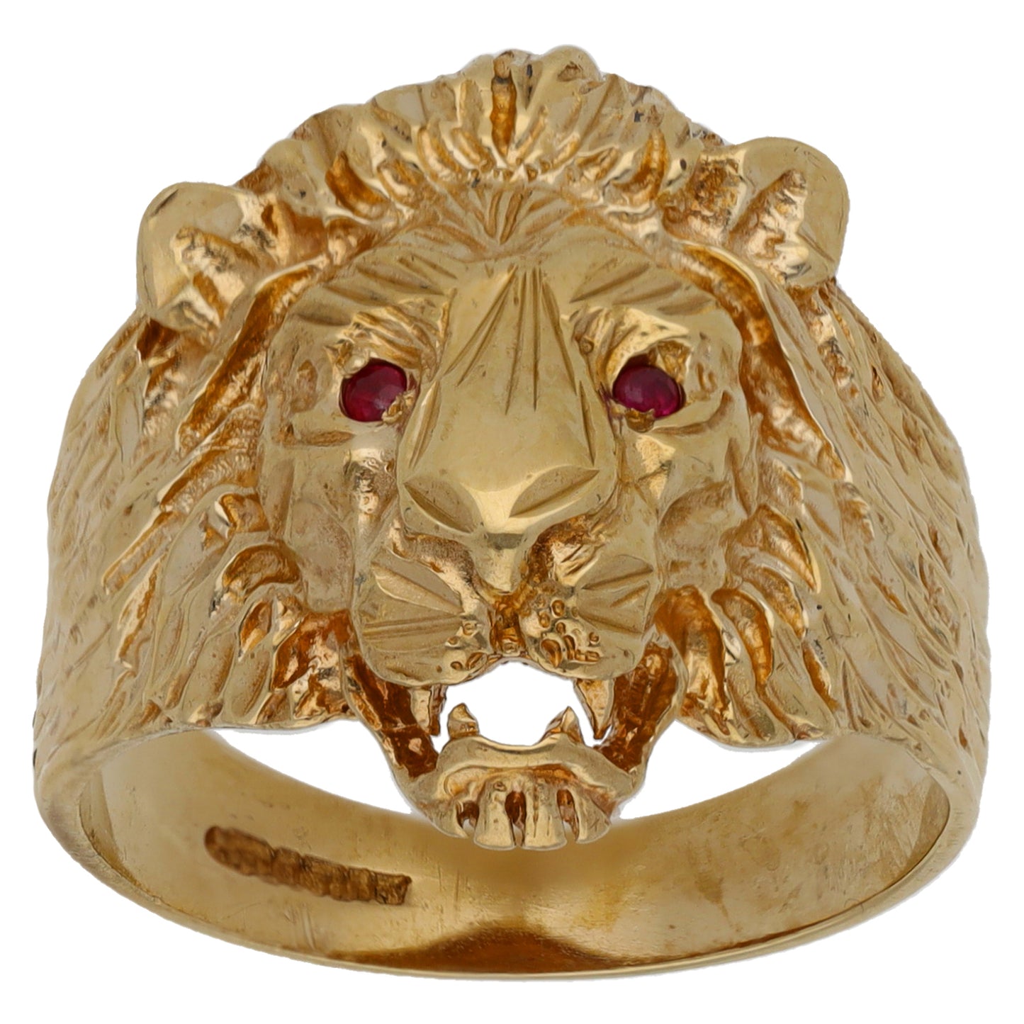 9ct Gold Ruby Lion's Head Ring Size S