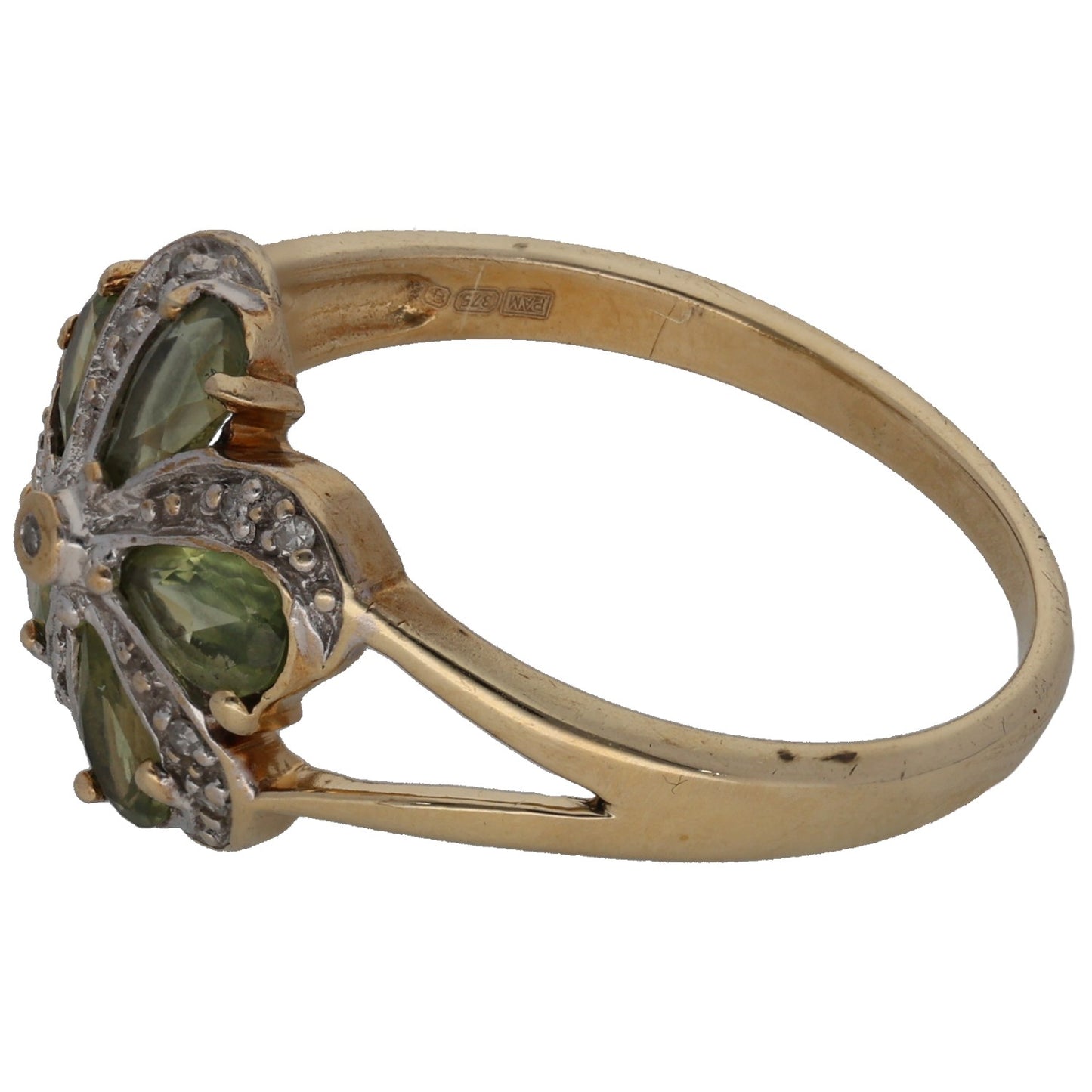 9ct Gold Peridot & 0.055ct Diamond Dress/Cocktail Ring Size Q