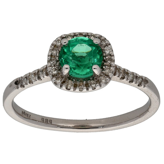 14ct White Gold Imitation & 0.21ct Diamond Halo Ring Size S