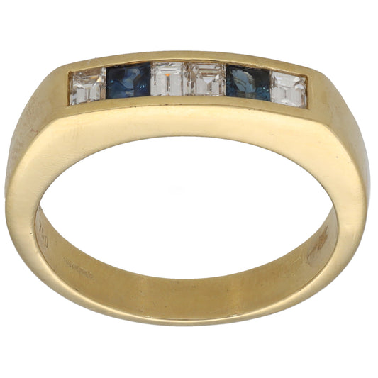 18ct Gold Sapphire & 0.40ct Diamond Half Eternity Ring Size R