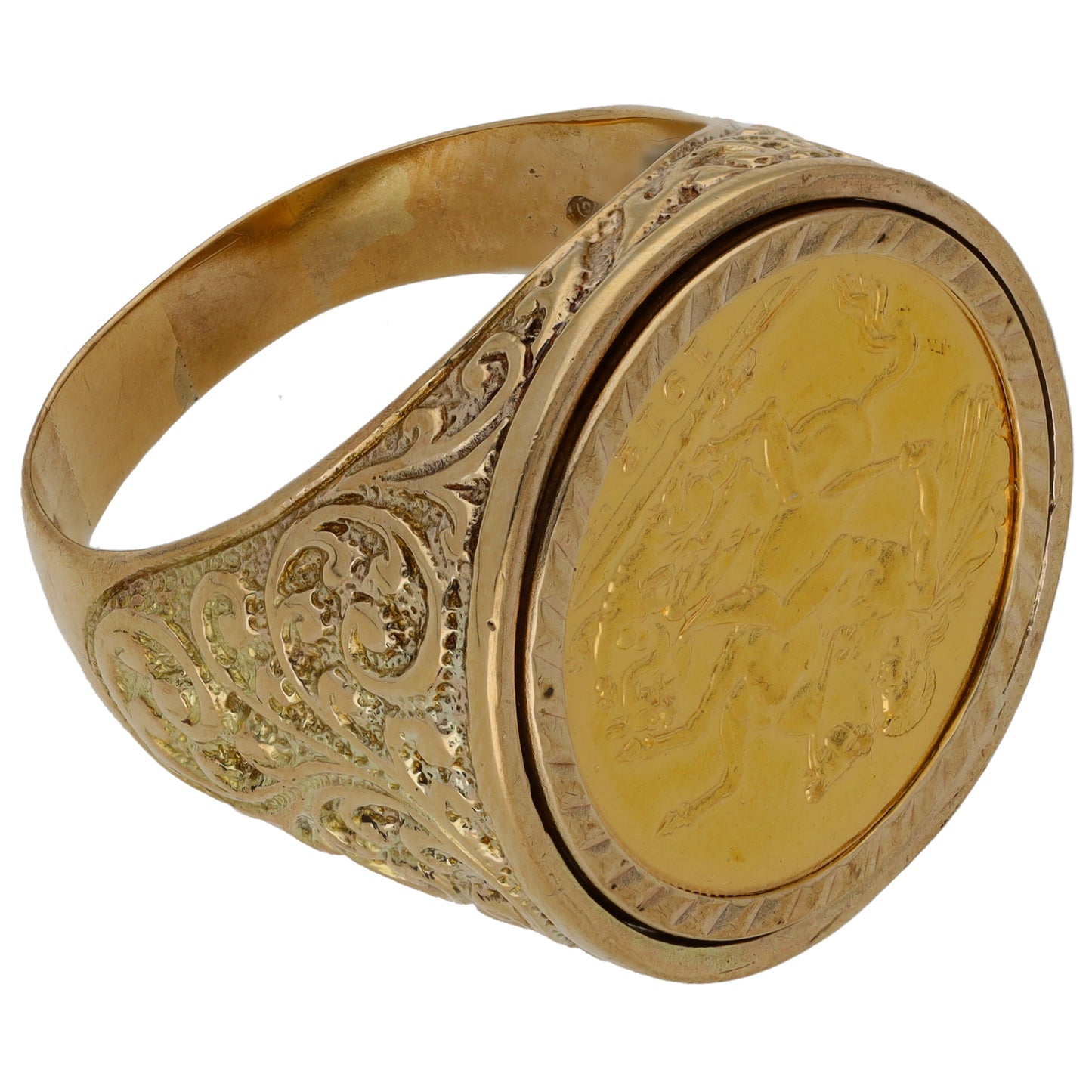 9ct Gold Full Sovereign Coin Ring Size Z+2