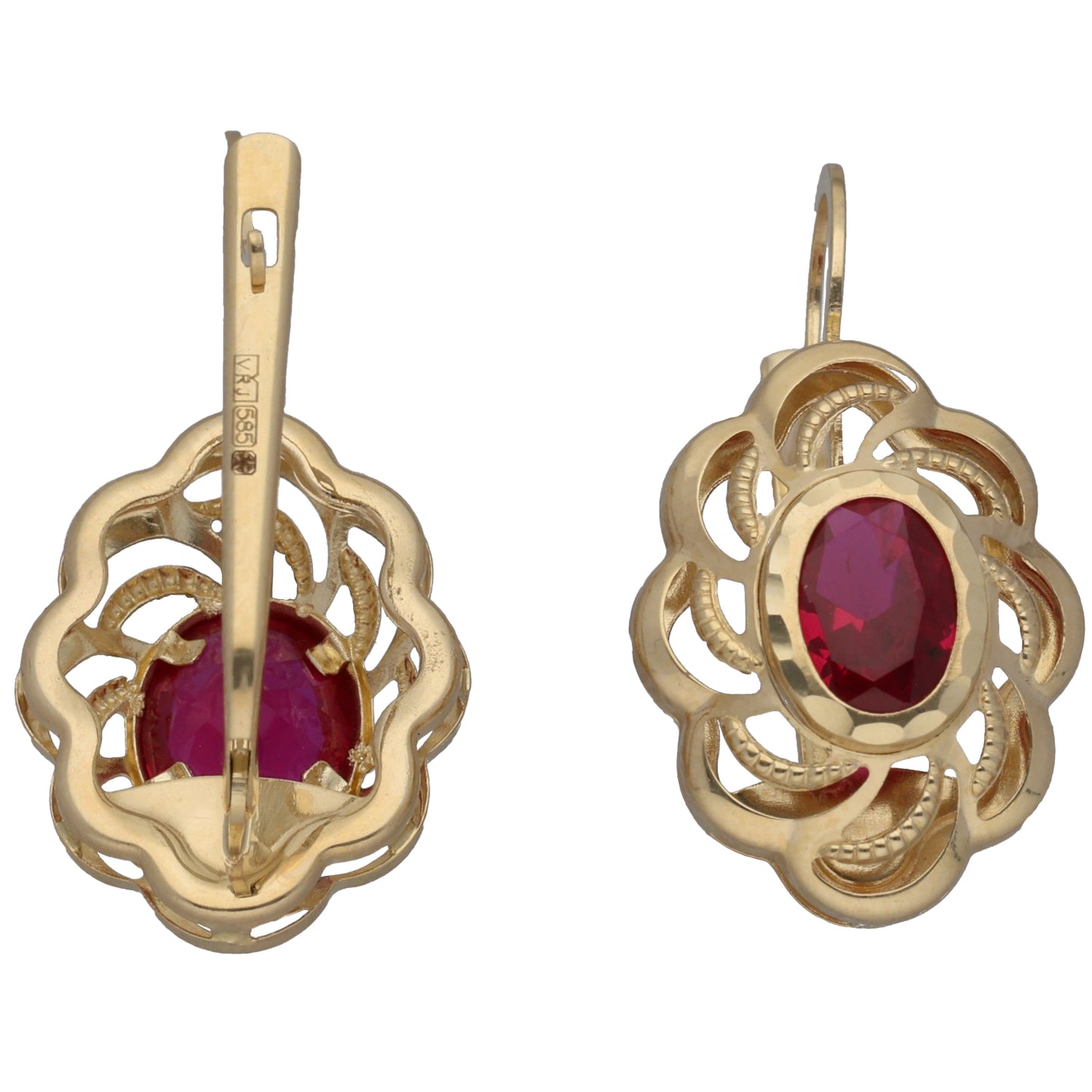 New 14ct Gold Red Imitation Gems Flower Drop Earrings