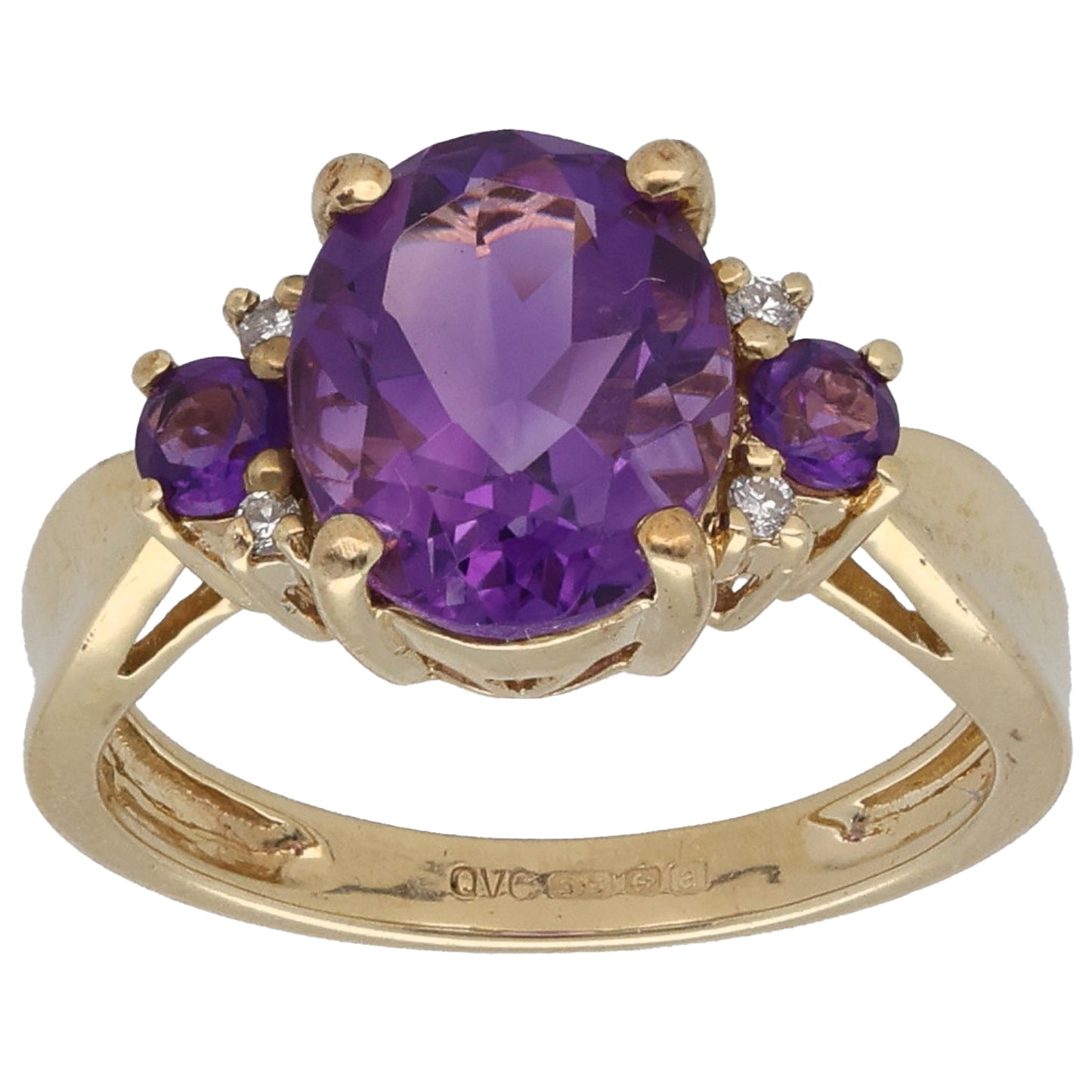 9ct Gold Amethyst & 0.02ct Diamond Dress/Cocktail Ring Size K