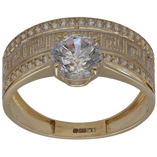 New 14ct Gold Greek Key Single Stone Cubic Zirconia Ring