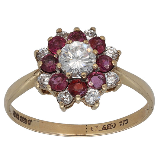 9ct Gold Ruby & Cubic Zirconia Dress/Cocktail Ring Size S