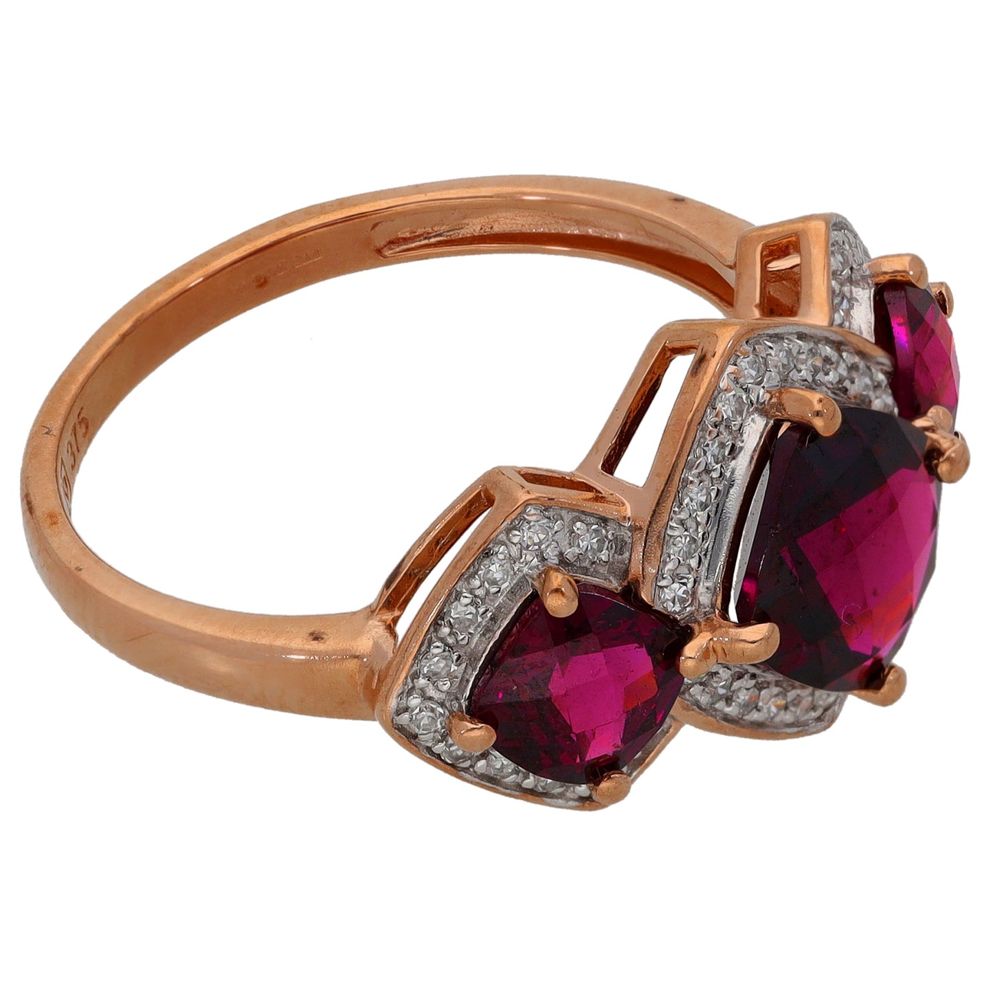 9ct Gold Garnet & 0.22ct Diamond Dress/Cocktail Ring Size P