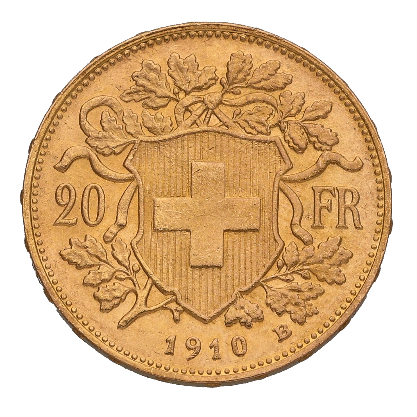 22ct Gold Helvetia Swiss 20 Francs Coin 1910