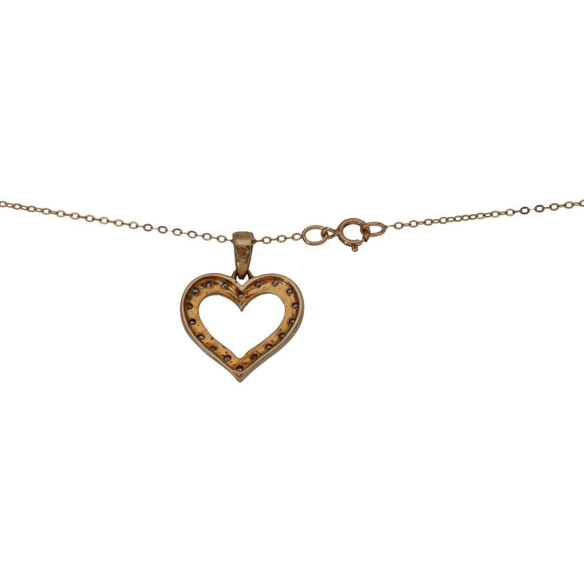 9ct bicolour gold heart pendant with diamond-studded border and clasp chain