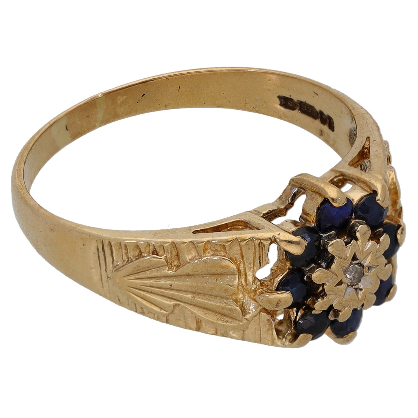 9ct Gold Sapphire & 0.01ct Diamond Dress/Cocktail Ring Size P