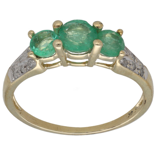 9ct Gold Emerald & 0.06ct Diamond Dress/Cocktail Ring Size N 1/2