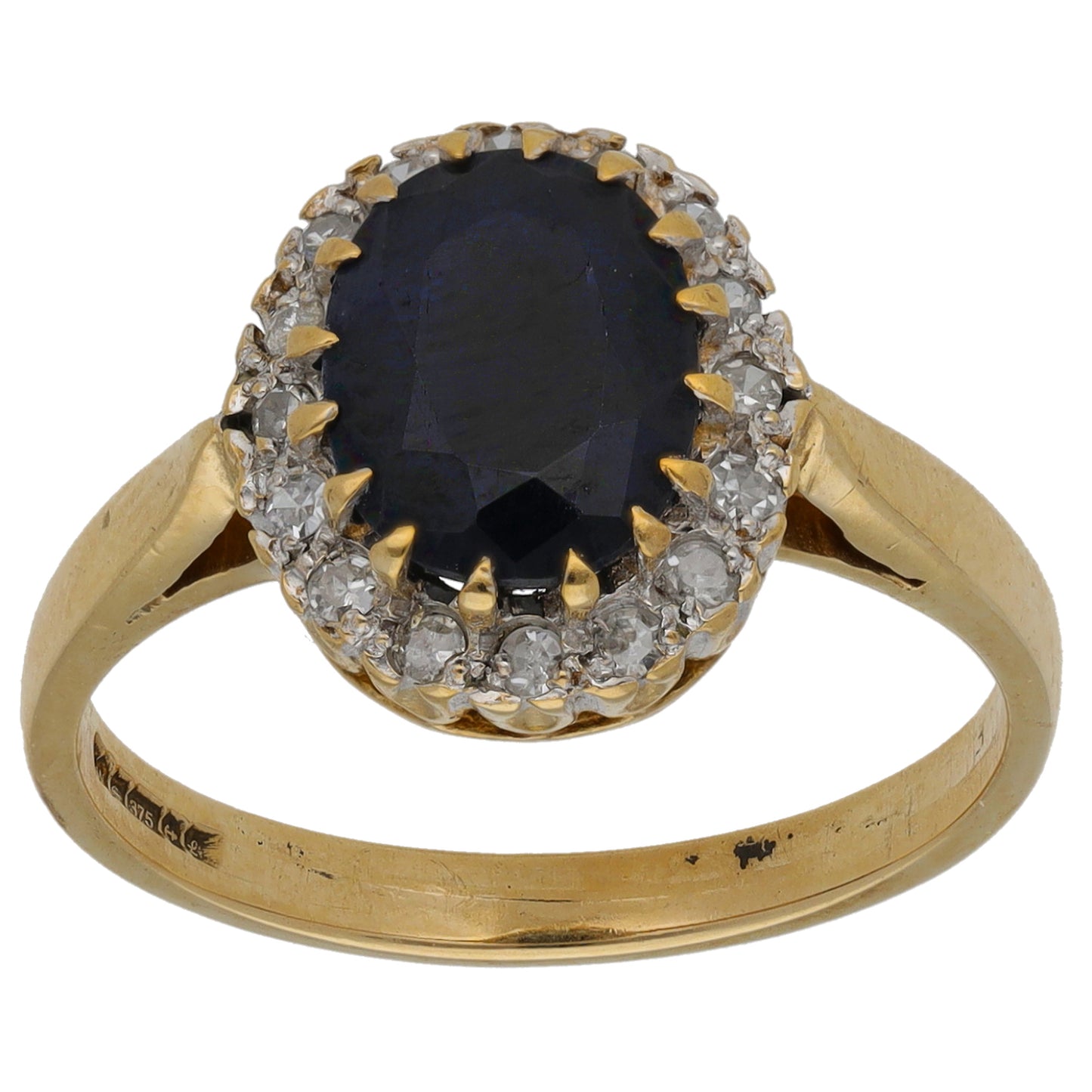 9ct Gold Sapphire & 0.112ct Diamond Dress/Cocktail Ring Size Q