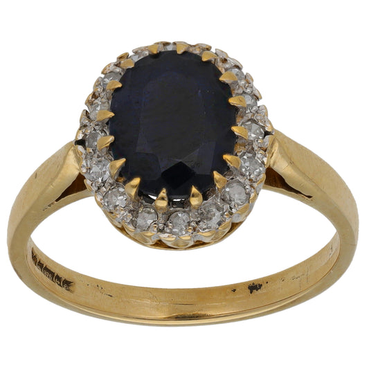 9ct Gold Sapphire & 0.112ct Diamond Dress/Cocktail Ring Size Q