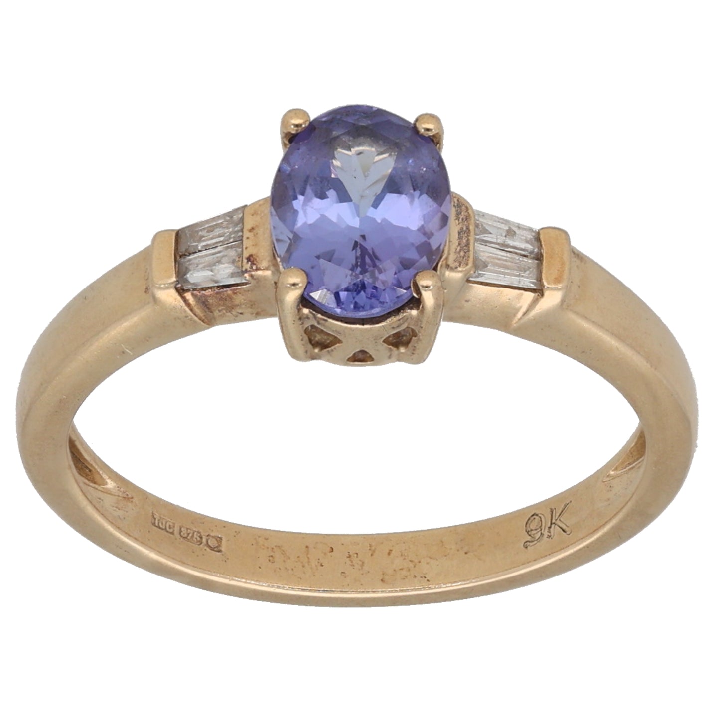 9ct Gold Tanzanite & 0.08ct Diamond Dress/Cocktail Ring Size O