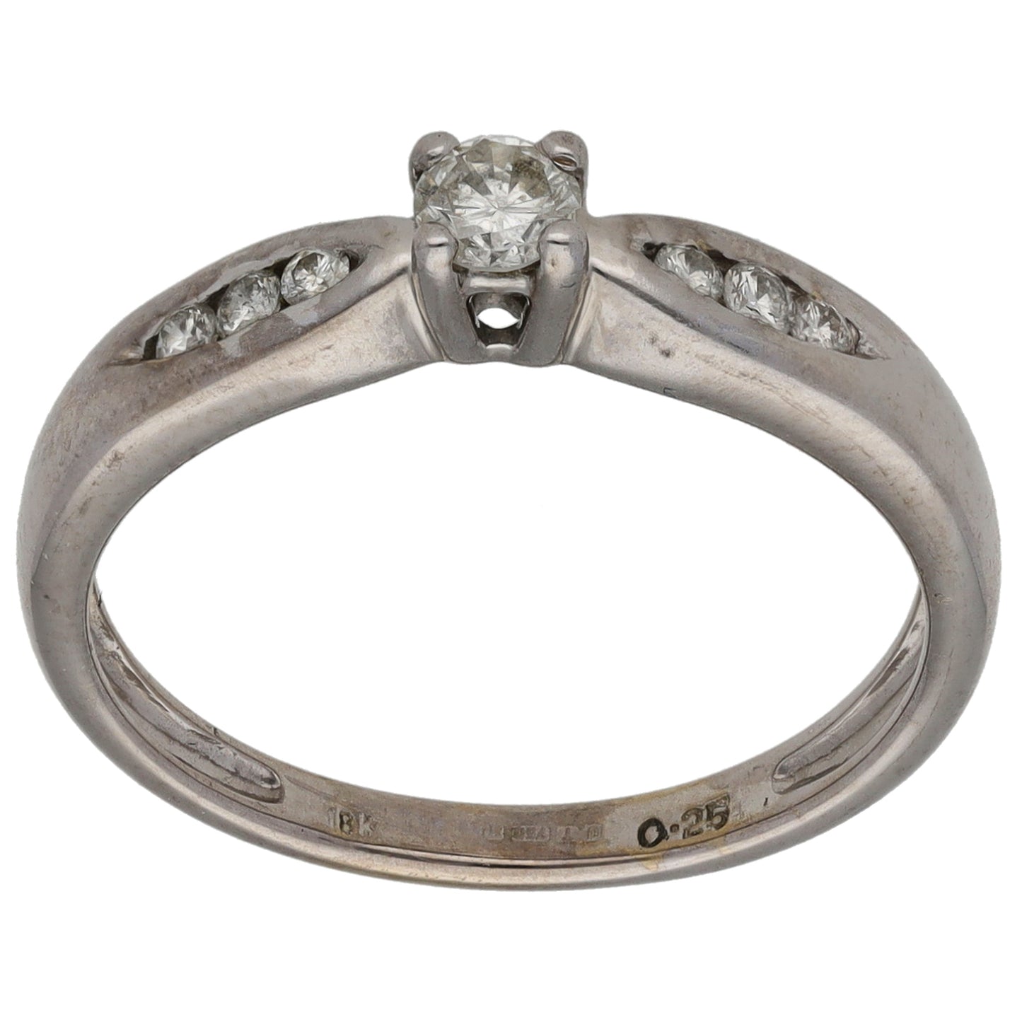 18ct White Gold 0.25ct Diamond Solitaire Ring With Accent Stones Size O