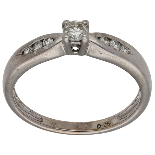 18ct White Gold 0.25ct Diamond Solitaire Ring With Accent Stones Size O