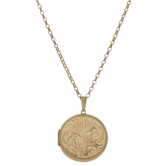 9ct Gold Patterned Locket Pendant With Chain