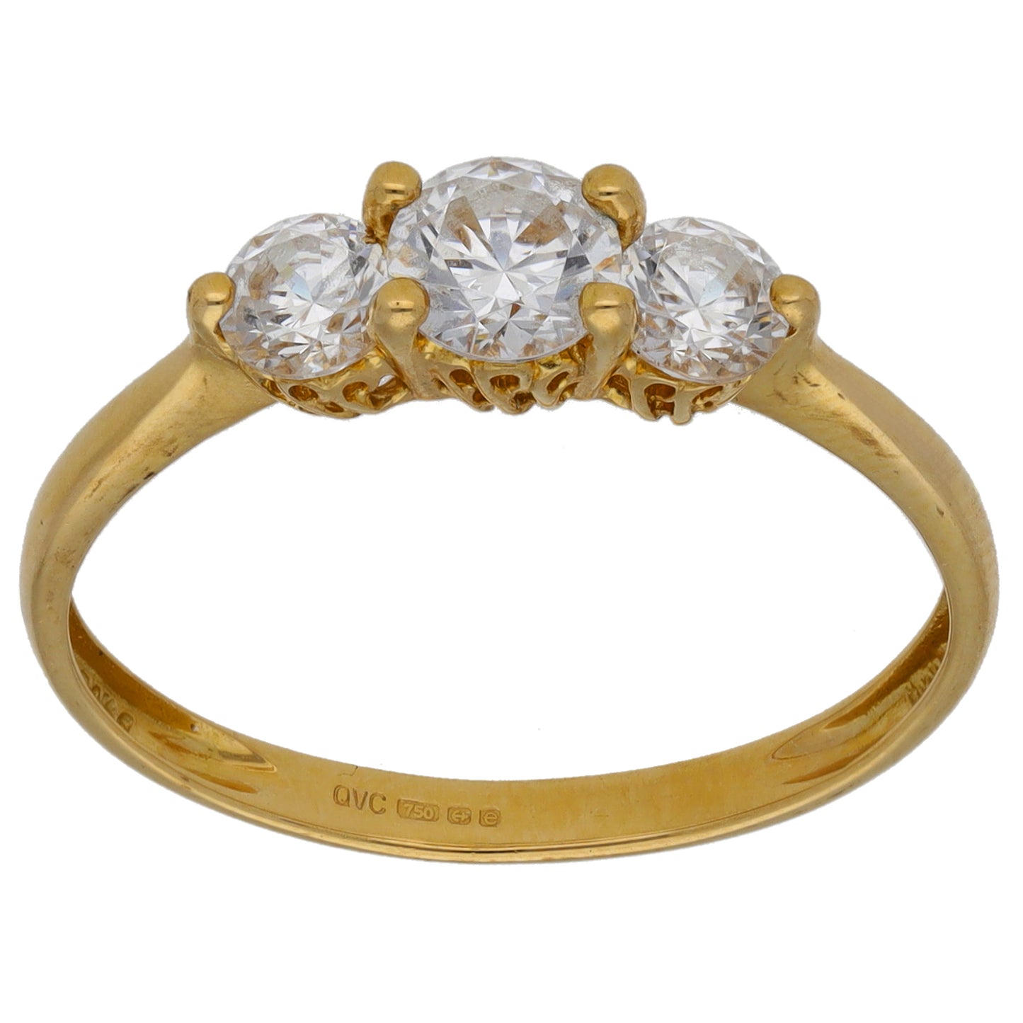 18ct Gold Cubic Zirconia Trilogy Ring Size S