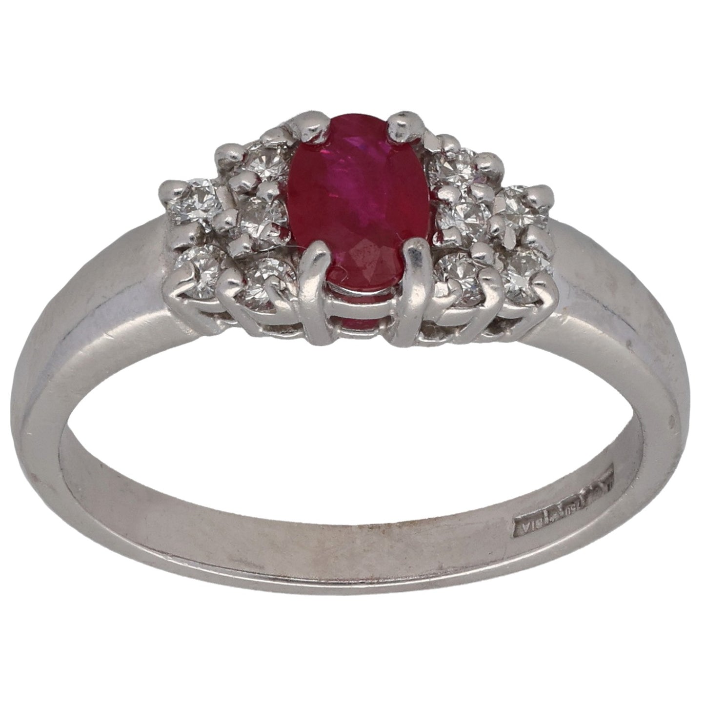 18ct White Gold Ruby & 0.12ct Diamond Dress/Cocktail Ring Size M