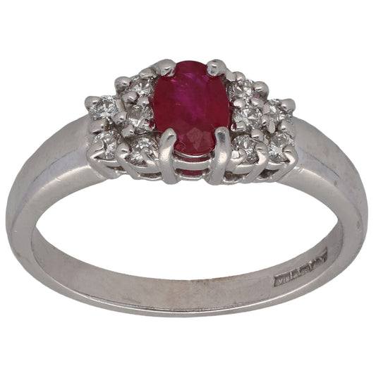 18ct White Gold Ruby & 0.12ct Diamond Dress/Cocktail Ring Size M