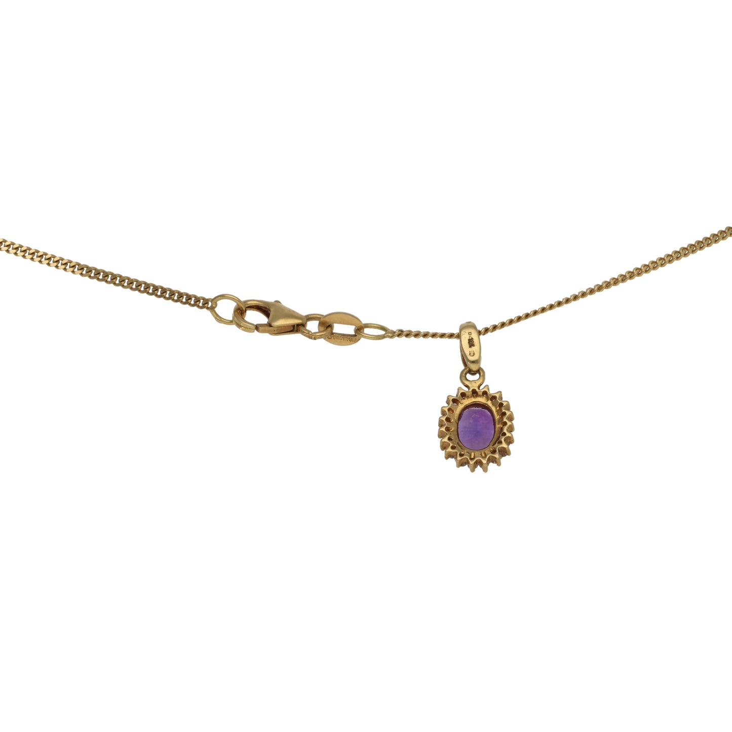18ct Gold 0.19ct Diamond & Amethyst Dress/Cocktail Pendant With Chain