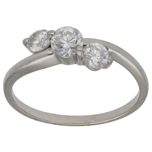 9ct White Gold Cubic Zirconia Trilogy Ring Size P