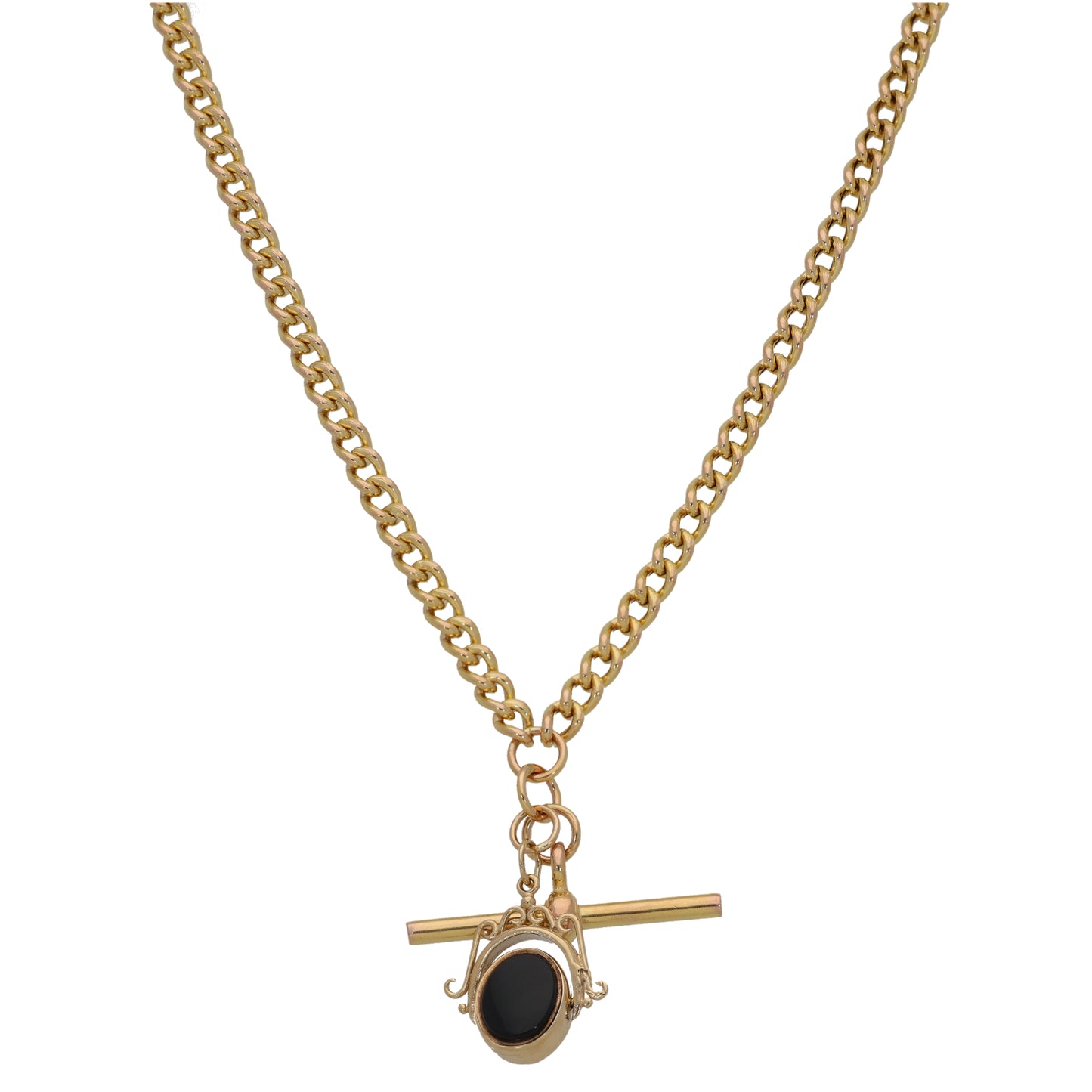 9ct Gold Onyx & Bloodstone Fob Pendant With Chain