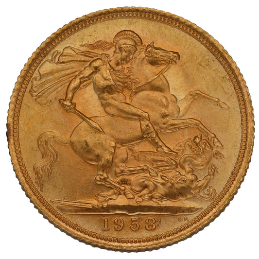 22ct Gold Queen Elizabeth II Full Sovereign Coin 1958