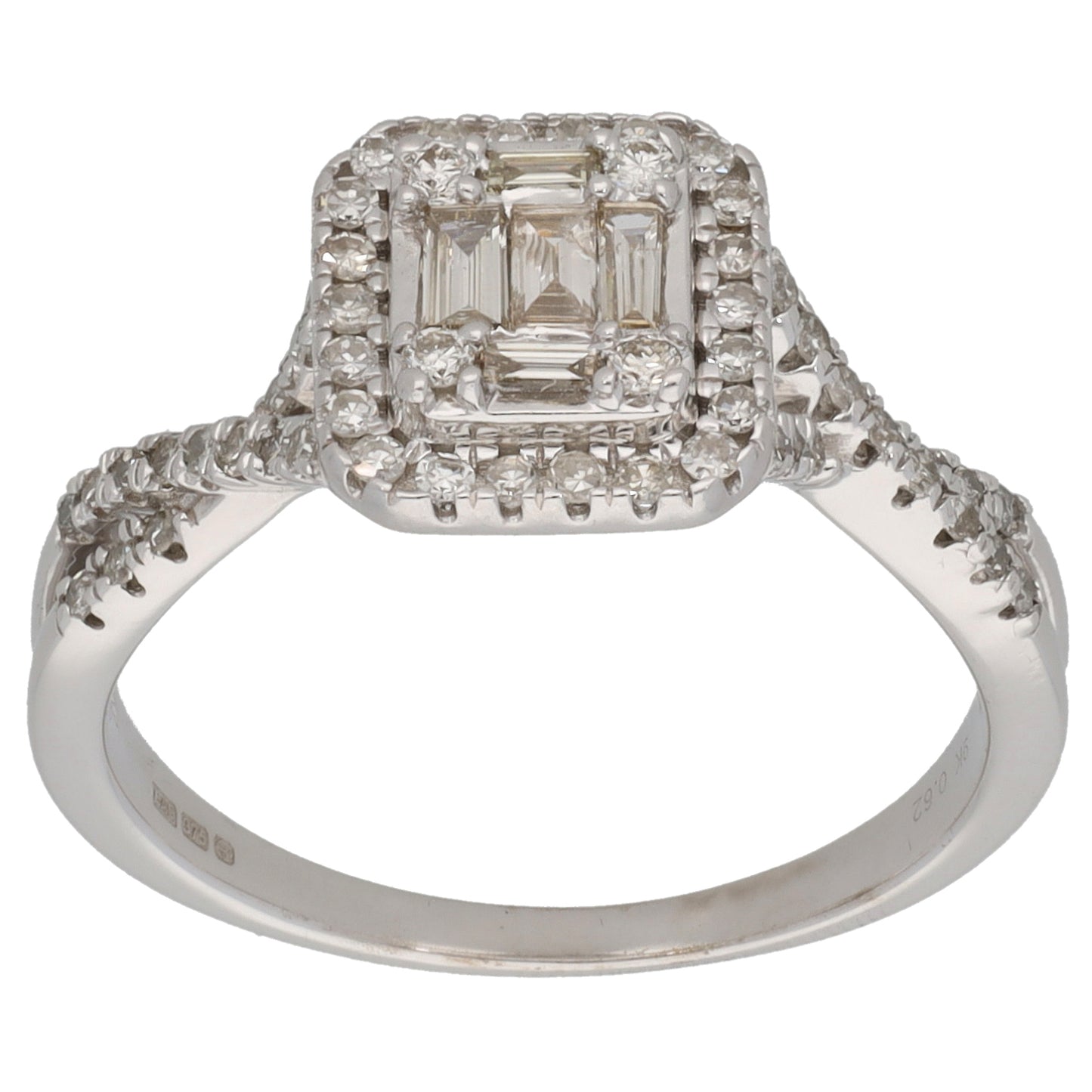 9ct White Gold 0.94ct Diamond Dress/Cocktail Ring Size P