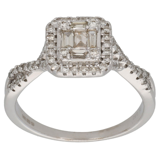 9ct White Gold 0.94ct Diamond Dress/Cocktail Ring Size P