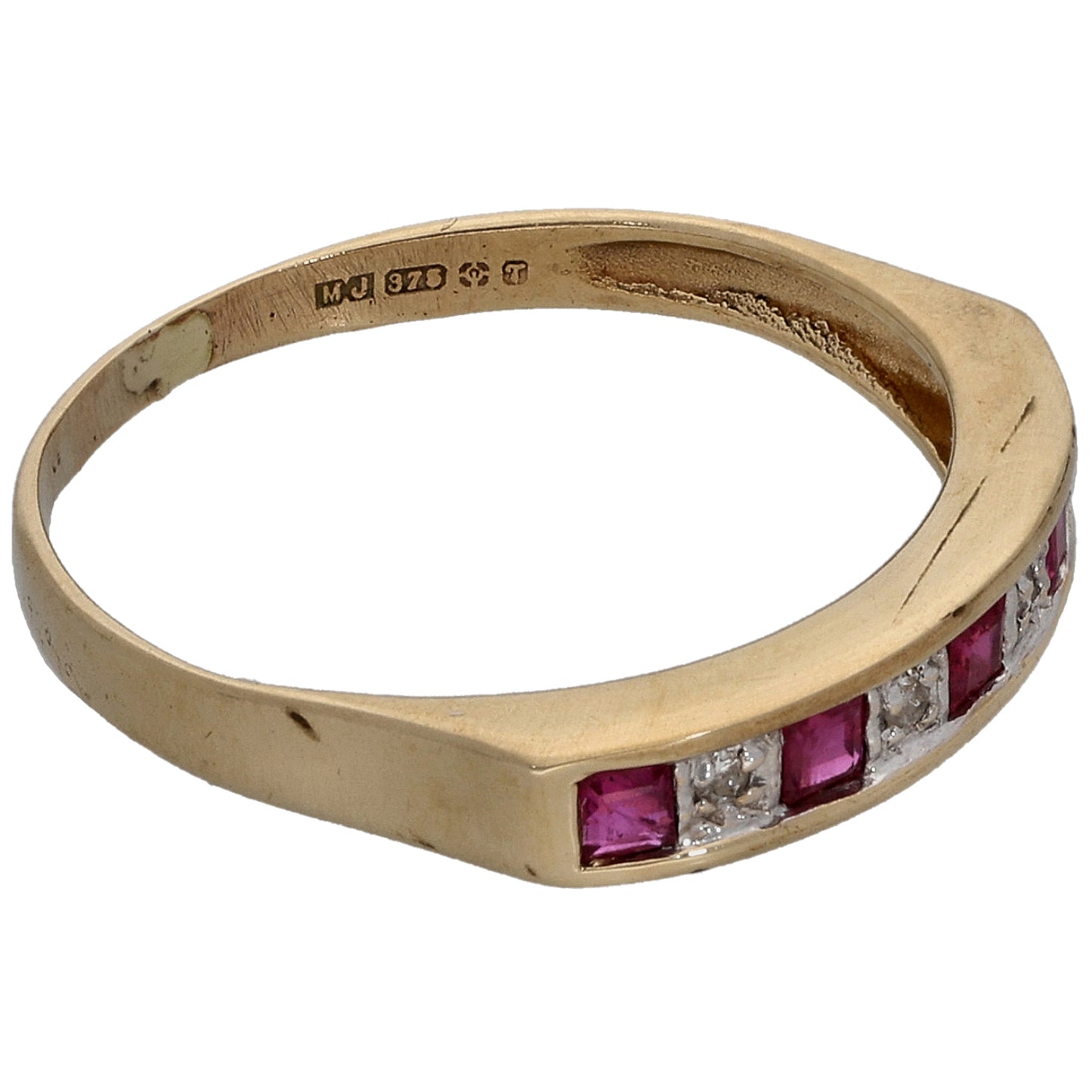 9ct Gold Ruby & 0.02ct Diamond Half Eternity Ring Size O