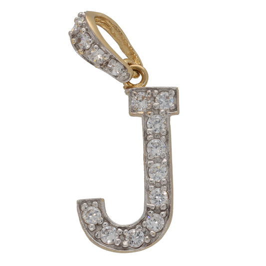 9ct Gold Cubic Zirconia Initial J Pendant