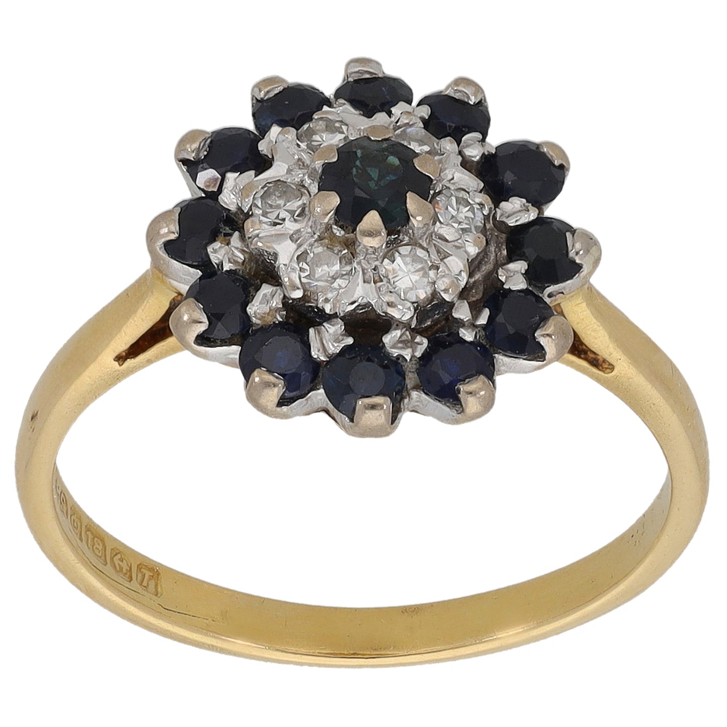 18ct Gold 0.06ct Diamond & Sapphire Cluster Ring Size L