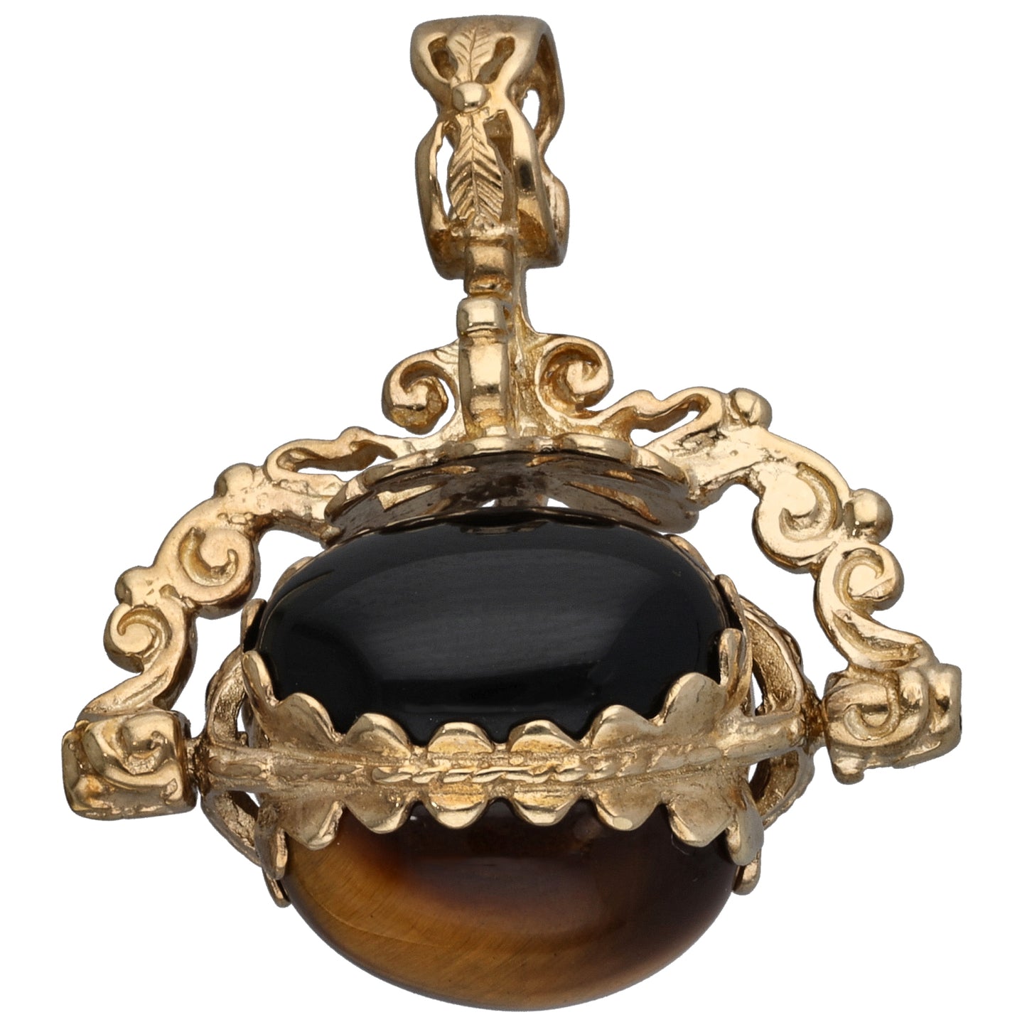 9ct Gold Tiger's Eye & Carnelian & Onyx Fob Pendant