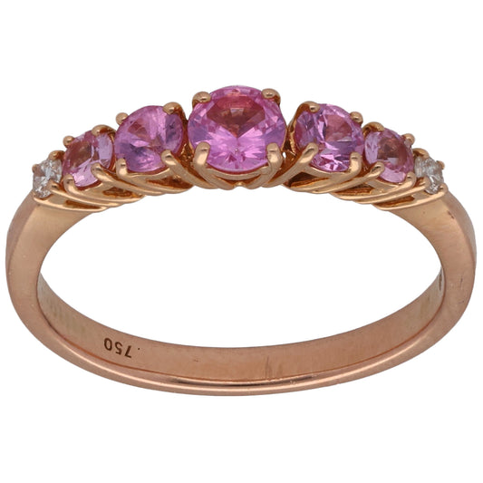 18ct Rose Gold Sapphire & 0.04ct Diamond Dress/Cocktail Ring Size N