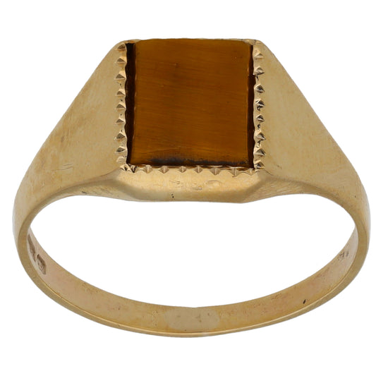9ct Gold Tiger's Eye Plain Signet Ring Size N