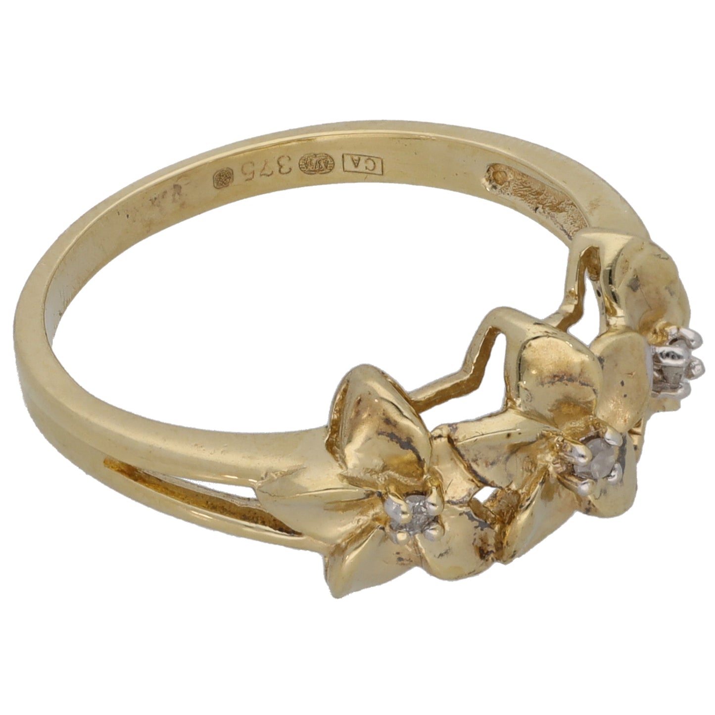9ct Gold 0.03ct Diamond Trilogy Ring Size M