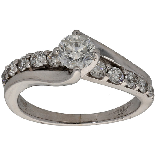 18ct White Gold 1.00ct Diamond Solitaire Ring With Accent Stones Size L