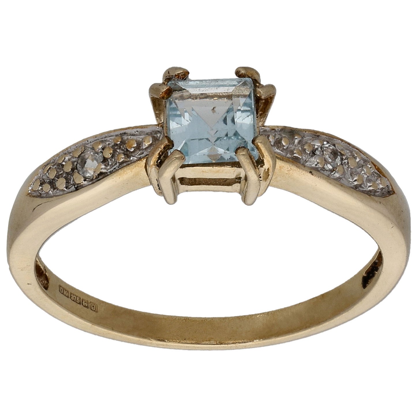 9ct Gold Topaz & White Topaz Single Stone Ring With Accents Size N